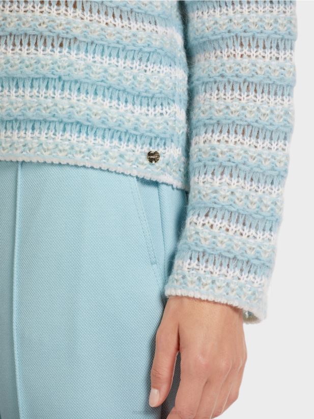 pulover cu dungi \"tricotat in germania\" Marc Cain albastru atmosferic îmbrăcăminte 4826HH1205