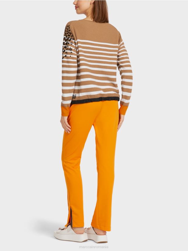 pulover cu dungi \"tricotat in germania\" Marc Cain cafea ușoară îmbrăcăminte 4826HH1181