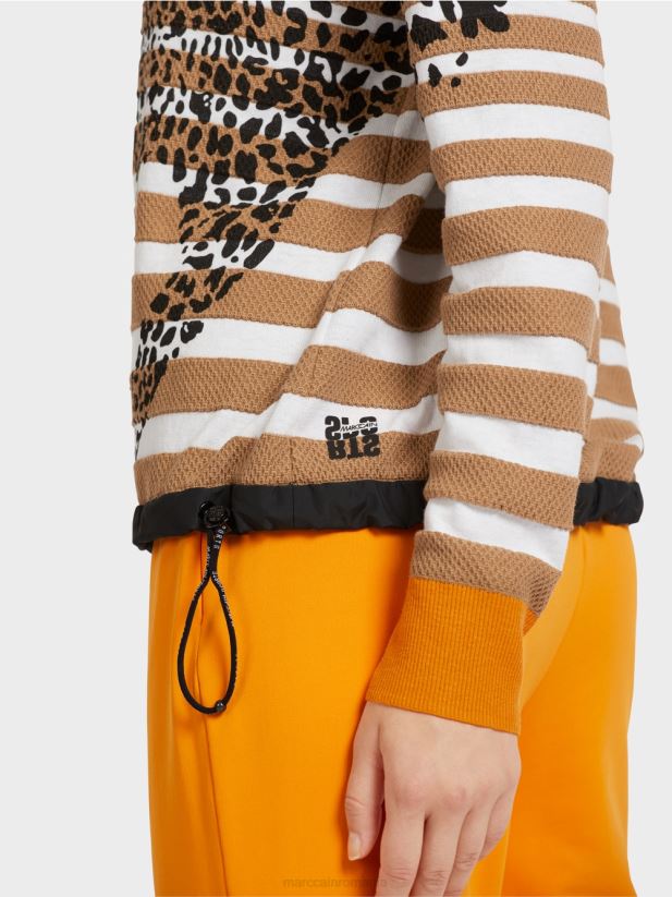 pulover cu dungi \"tricotat in germania\" Marc Cain cafea ușoară îmbrăcăminte 4826HH1181