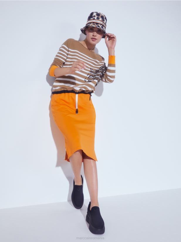 pulover cu dungi \"tricotat in germania\" Marc Cain cafea ușoară îmbrăcăminte 4826HH1181