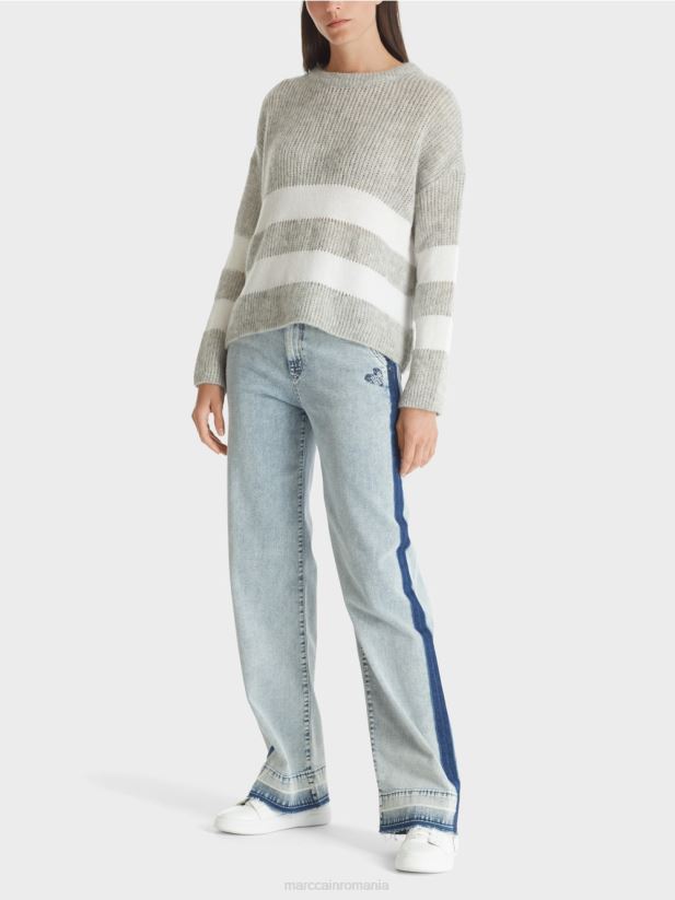 pulover cu dungi tricotat in germania Marc Cain gri argintiu îmbrăcăminte 4826HH1097