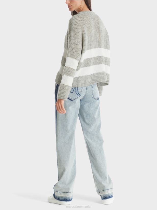 pulover cu dungi tricotat in germania Marc Cain gri argintiu îmbrăcăminte 4826HH1097