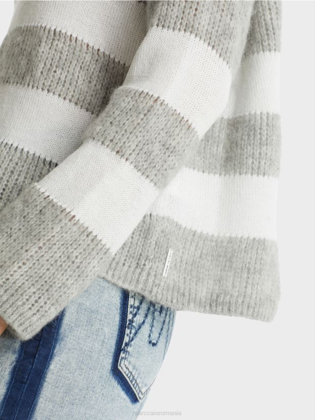 pulover cu dungi tricotat in germania Marc Cain gri argintiu îmbrăcăminte 4826HH1097