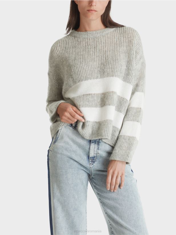 pulover cu dungi tricotat in germania Marc Cain gri argintiu îmbrăcăminte 4826HH1097