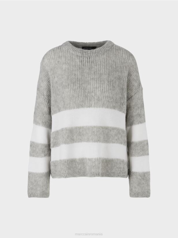 pulover cu dungi tricotat in germania Marc Cain gri argintiu îmbrăcăminte 4826HH1097