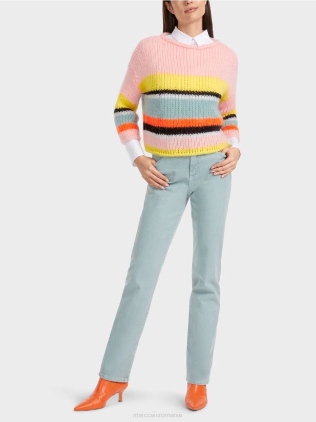 pulover cu dungi tricotat in germania Marc Cain lămâie moale îmbrăcăminte 4826HH1116