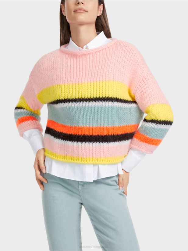 pulover cu dungi tricotat in germania Marc Cain lămâie moale îmbrăcăminte 4826HH1116