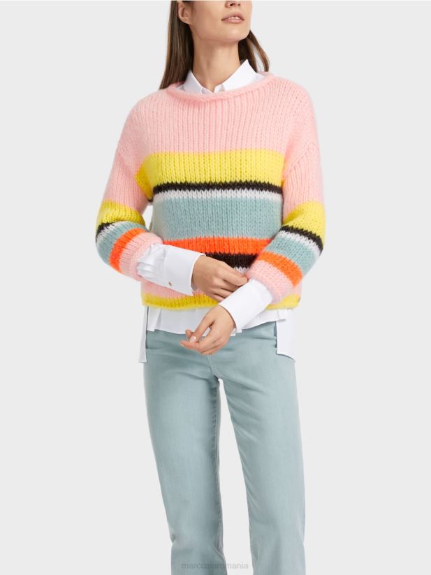 pulover cu dungi tricotat in germania Marc Cain lămâie moale îmbrăcăminte 4826HH1116