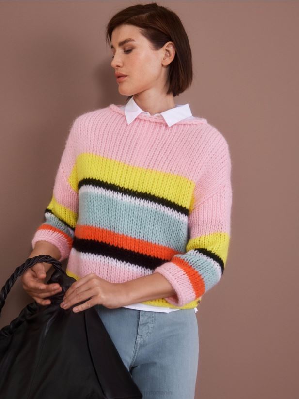 pulover cu dungi tricotat in germania Marc Cain lămâie moale îmbrăcăminte 4826HH1116