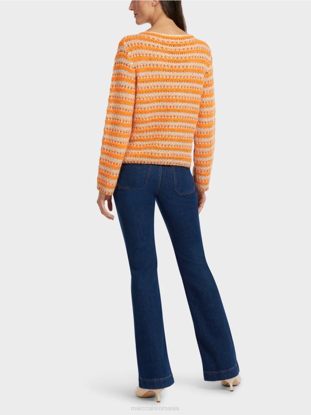 pulover cu dungi \"tricotat in germania\" Marc Cain portocaliu limpede îmbrăcăminte 4826HH1210