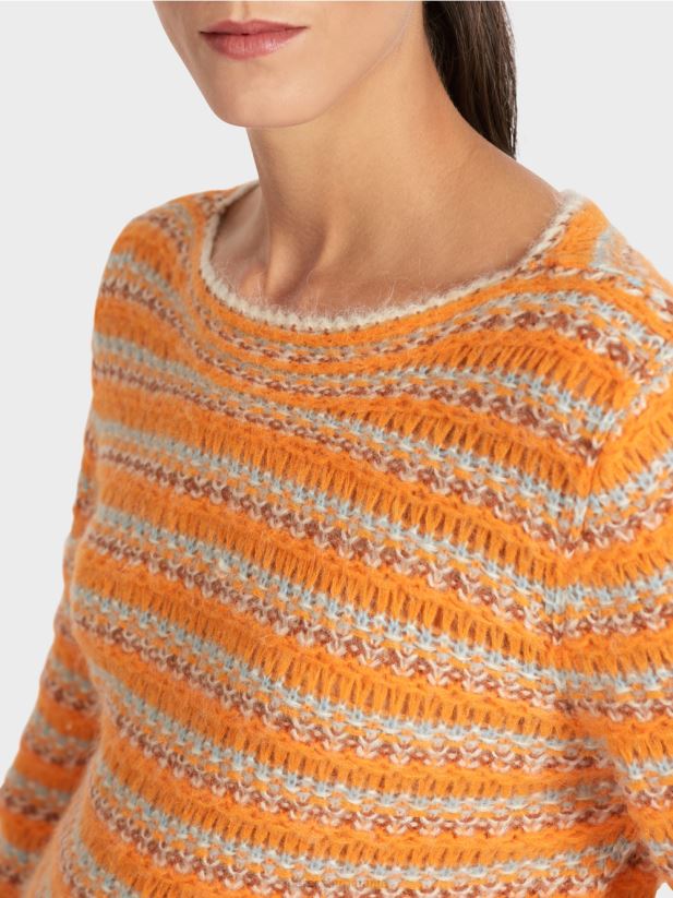 pulover cu dungi \"tricotat in germania\" Marc Cain portocaliu limpede îmbrăcăminte 4826HH1210