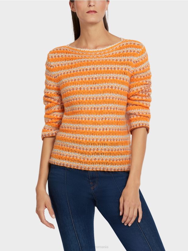 pulover cu dungi \"tricotat in germania\" Marc Cain portocaliu limpede îmbrăcăminte 4826HH1210