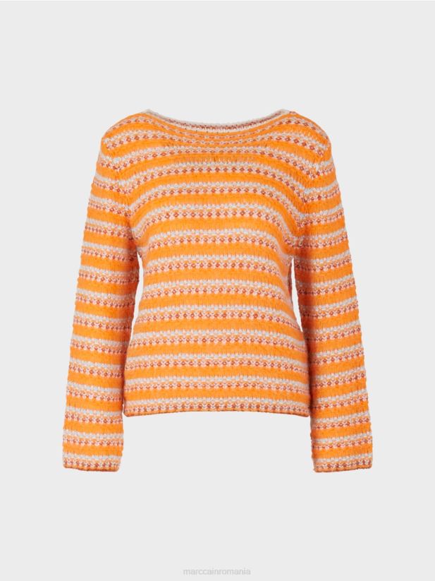 pulover cu dungi \"tricotat in germania\" Marc Cain portocaliu limpede îmbrăcăminte 4826HH1210