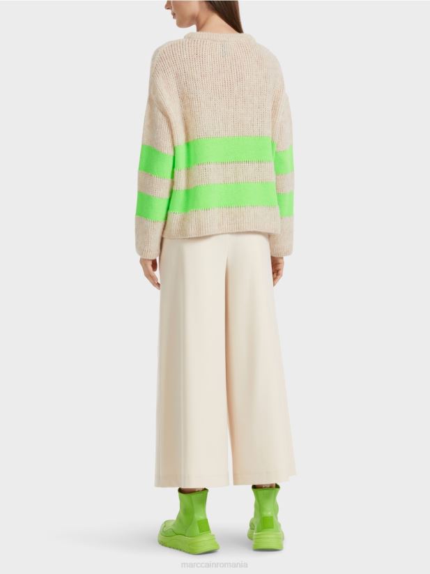 pulover cu dungi tricotat in germania Marc Cain verde strălucitor șocant îmbrăcăminte 4826HH1096