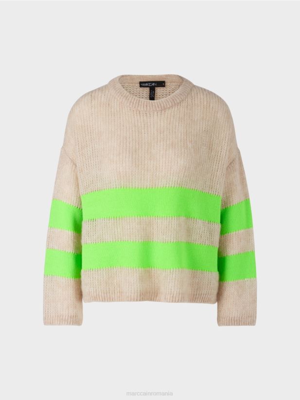 pulover cu dungi tricotat in germania Marc Cain verde strălucitor șocant îmbrăcăminte 4826HH1096