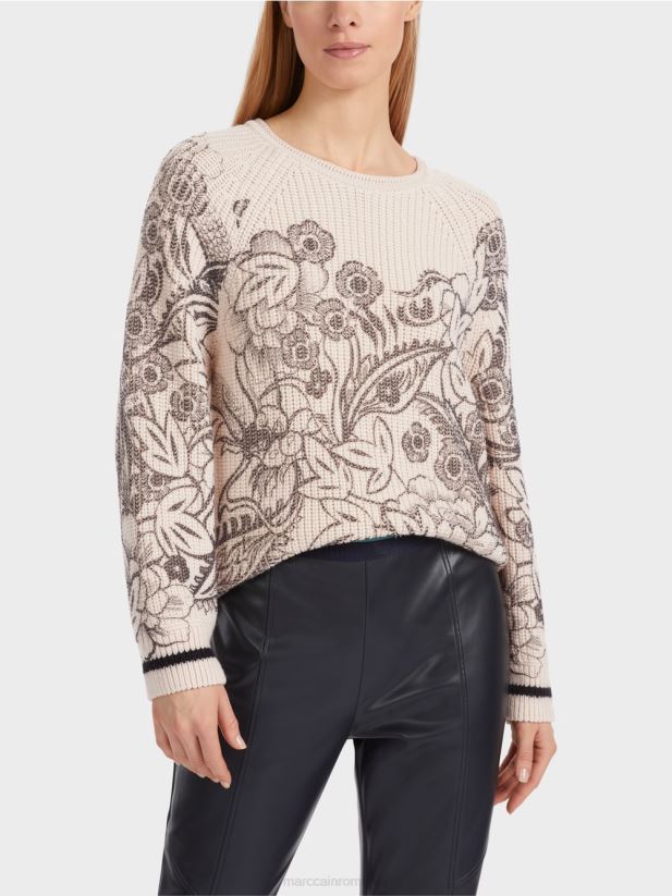 pulover cu imprimeu - tricotat in germania Marc Cain floare de migdal îmbrăcăminte 4826HH1063