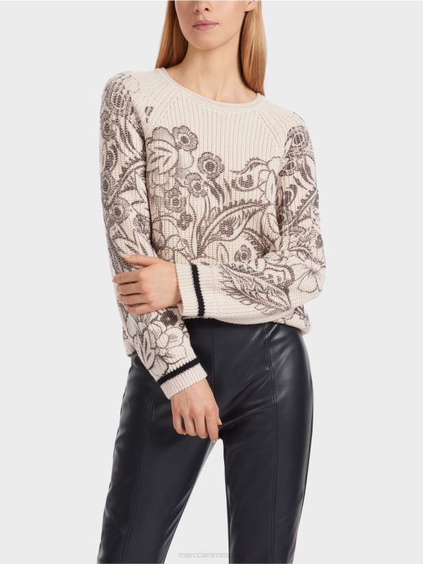 pulover cu imprimeu - tricotat in germania Marc Cain floare de migdal îmbrăcăminte 4826HH1063
