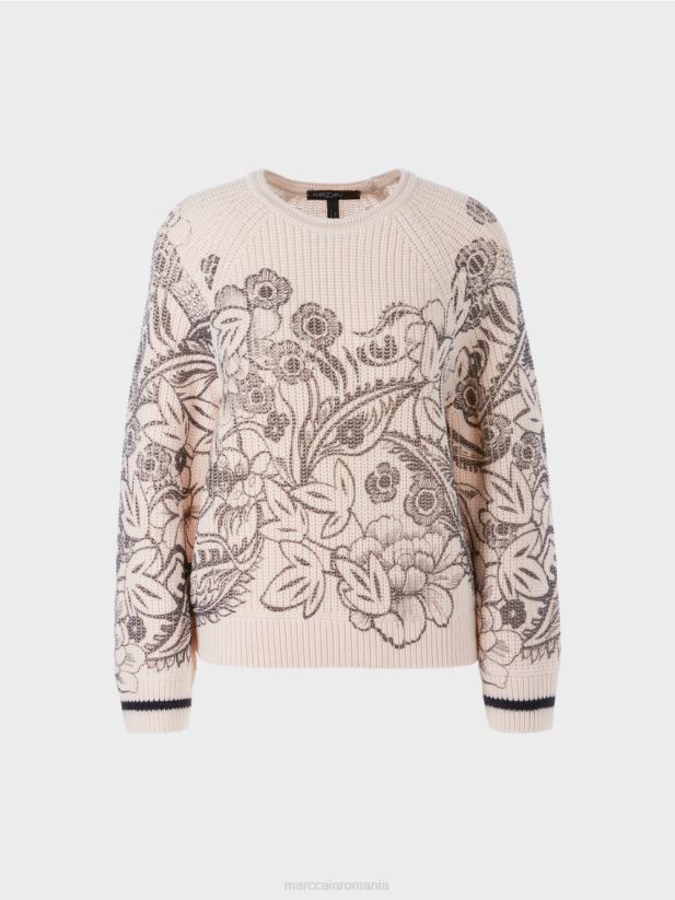 pulover cu imprimeu - tricotat in germania Marc Cain floare de migdal îmbrăcăminte 4826HH1063