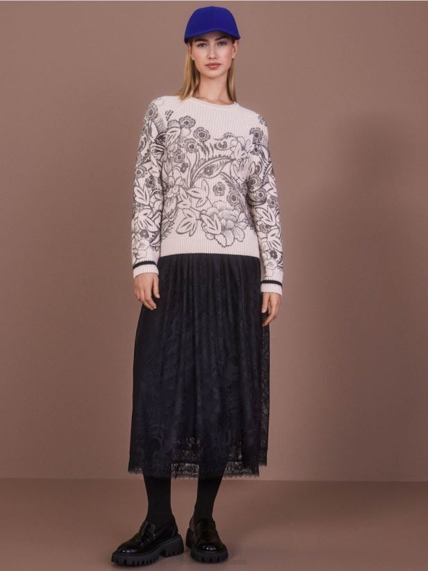 pulover cu imprimeu - tricotat in germania Marc Cain floare de migdal îmbrăcăminte 4826HH1063