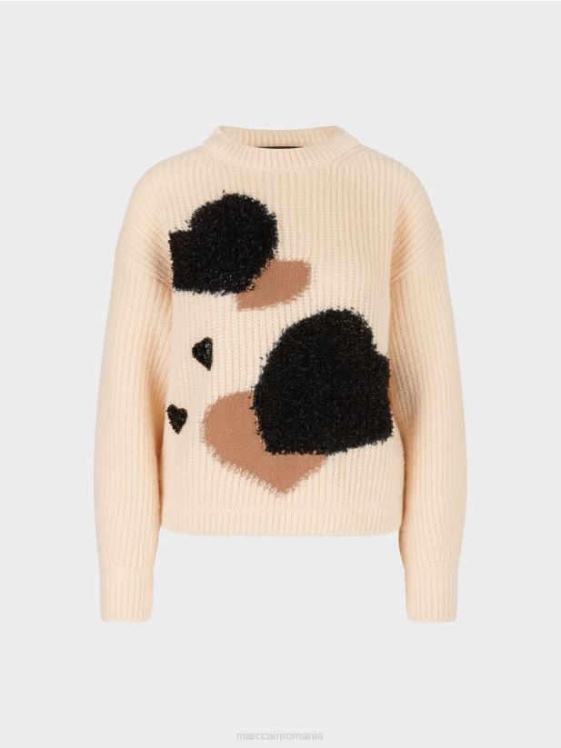 pulover cu inima \"tricotat in germania\" Marc Cain cremă îmbrăcăminte 4826HH1193