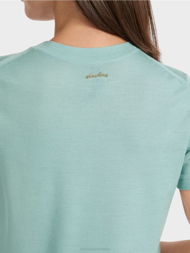 pulover cu mânecă scurtă „rethink together”. Marc Cain albastru închis la cer îmbrăcăminte 4826HH1113