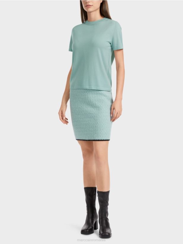 pulover cu mânecă scurtă „rethink together”. Marc Cain albastru închis la cer îmbrăcăminte 4826HH1113