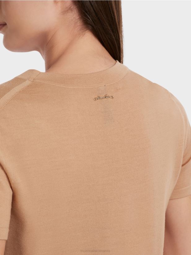 pulover cu mânecă scurtă „rethink together”. Marc Cain caramel strălucitor îmbrăcăminte 4826HH1091