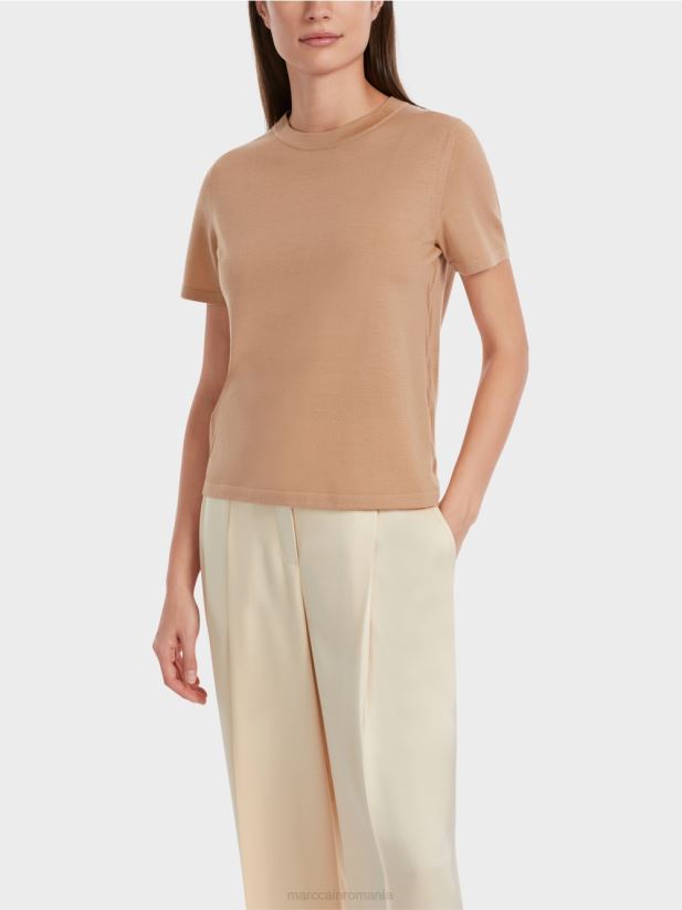 pulover cu mânecă scurtă „rethink together”. Marc Cain caramel strălucitor îmbrăcăminte 4826HH1091