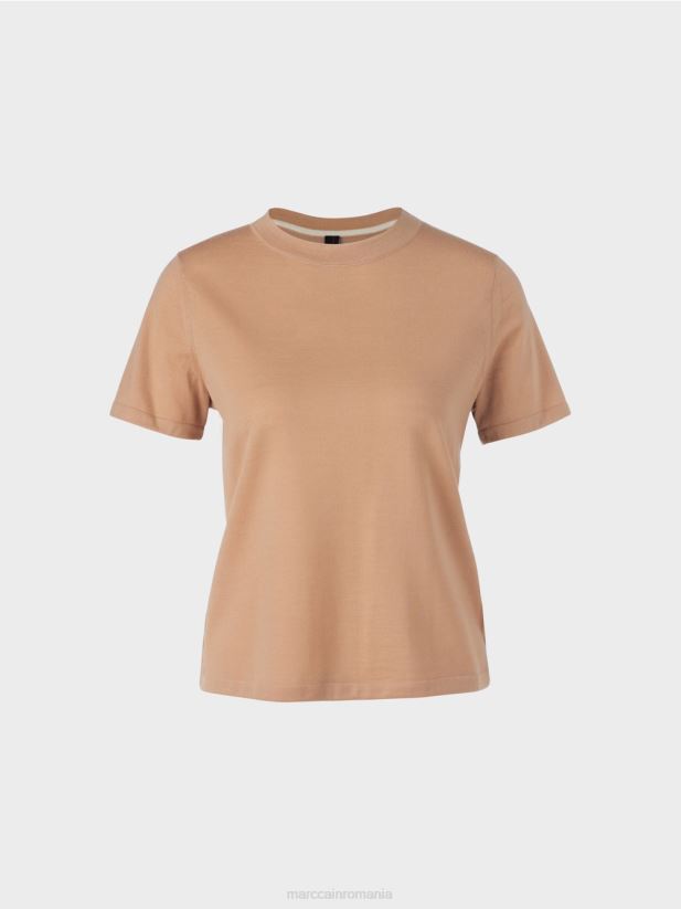 pulover cu mânecă scurtă „rethink together”. Marc Cain caramel strălucitor îmbrăcăminte 4826HH1091