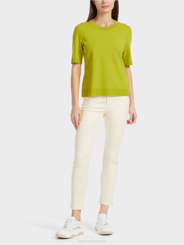 pulover cu mâneci scurte „rethink together”. Marc Cain verde măsliniu strălucitor îmbrăcăminte 4826HH1073