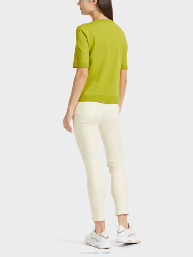 pulover cu mâneci scurte „rethink together”. Marc Cain verde măsliniu strălucitor îmbrăcăminte 4826HH1073