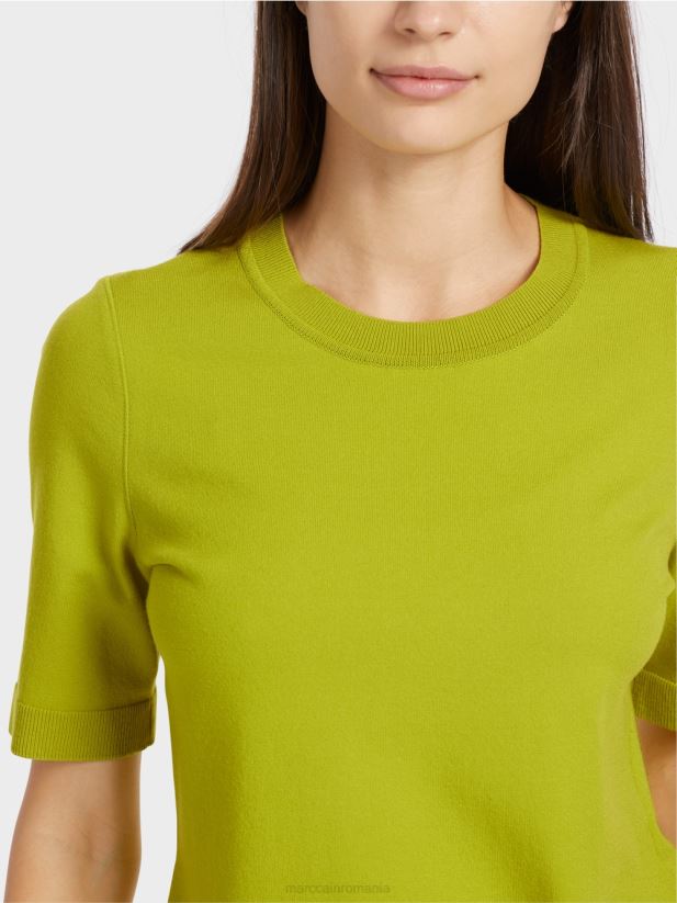 pulover cu mâneci scurte „rethink together”. Marc Cain verde măsliniu strălucitor îmbrăcăminte 4826HH1073