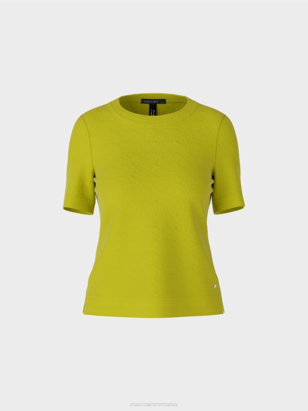 pulover cu mâneci scurte „rethink together”. Marc Cain verde măsliniu strălucitor îmbrăcăminte 4826HH1073