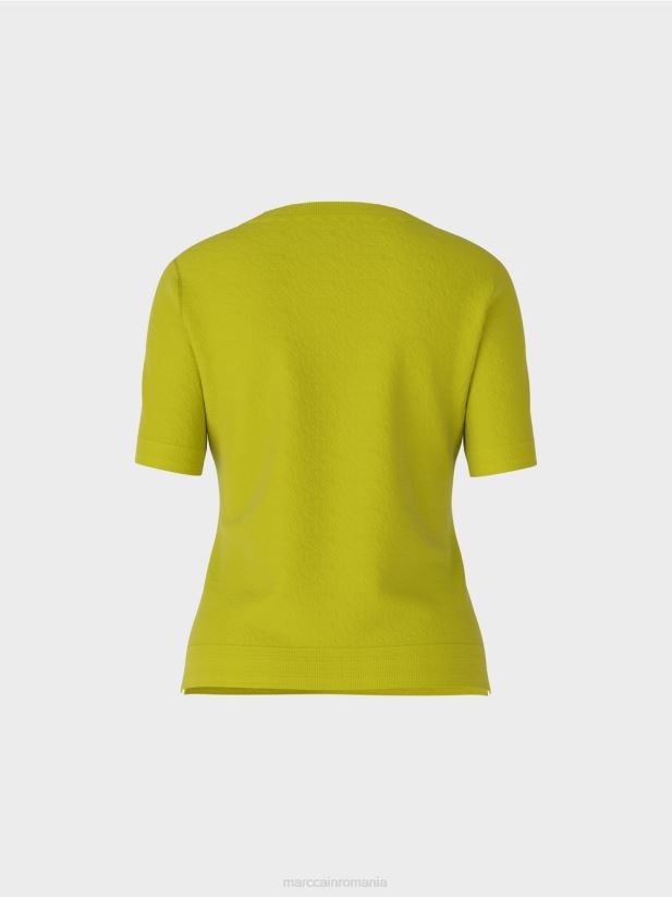 pulover cu mâneci scurte „rethink together”. Marc Cain verde măsliniu strălucitor îmbrăcăminte 4826HH1073