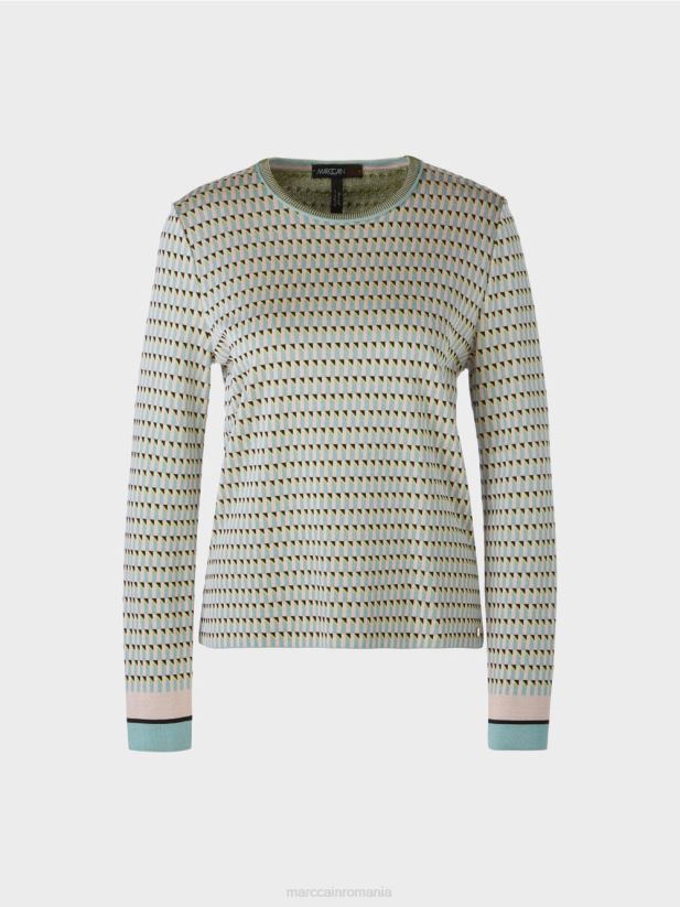 pulover cu model tricotat in germania Marc Cain albastru închis la cer îmbrăcăminte 4826HH1114