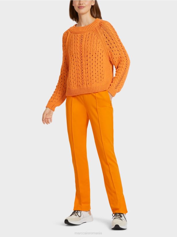 pulover cu model "tricotat in germania" Marc Cain portocaliu deschis îmbrăcăminte 4826HH1177