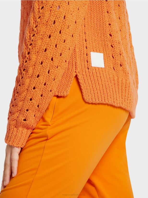 pulover cu model \"tricotat in germania\" Marc Cain portocaliu deschis îmbrăcăminte 4826HH1177