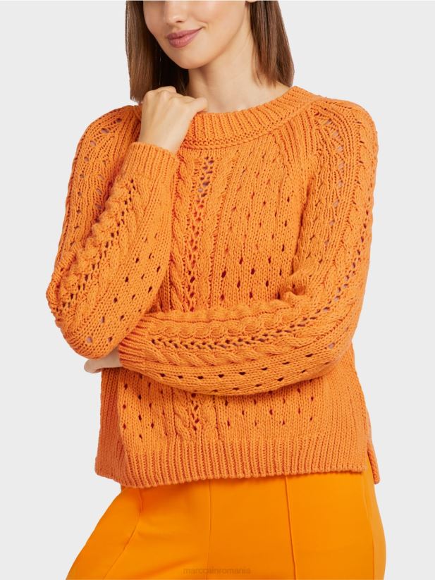 pulover cu model \"tricotat in germania\" Marc Cain portocaliu deschis îmbrăcăminte 4826HH1177