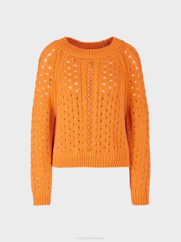 pulover cu model \"tricotat in germania\" Marc Cain portocaliu deschis îmbrăcăminte 4826HH1177