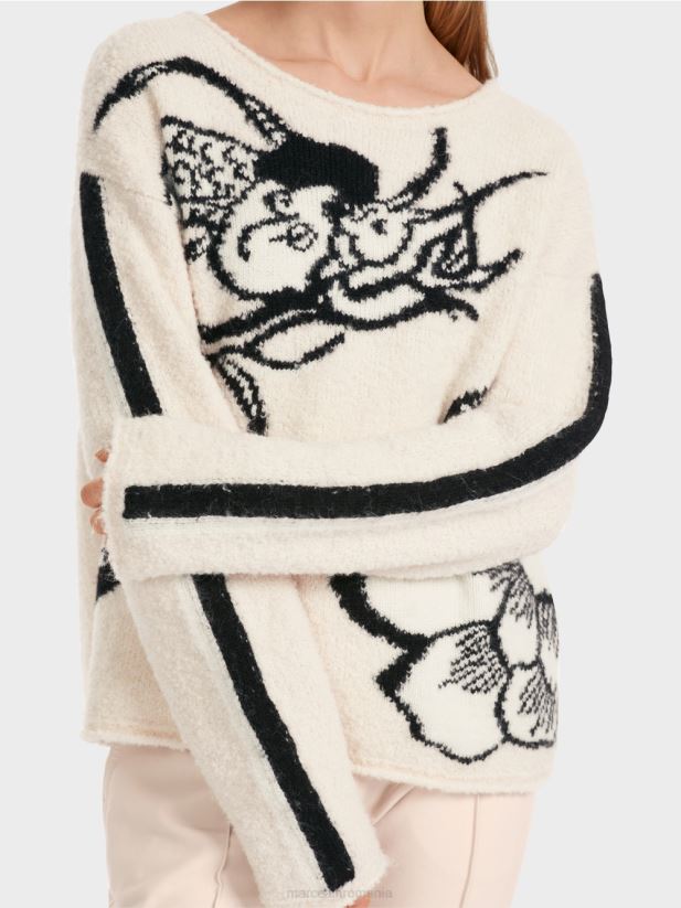 pulover cu motiv tricotat Marc Cain floare de migdal îmbrăcăminte 4826HH1066