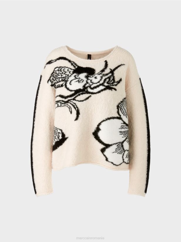 pulover cu motiv tricotat Marc Cain floare de migdal îmbrăcăminte 4826HH1066