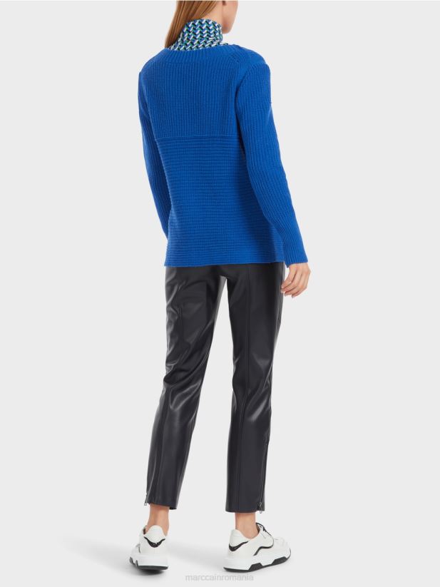 pulover de lana tricotat in germania Marc Cain albastru regal strălucitor îmbrăcăminte 4826HH1059