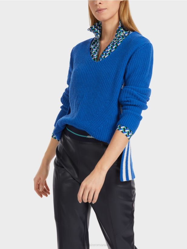 pulover de lana tricotat in germania Marc Cain albastru regal strălucitor îmbrăcăminte 4826HH1059