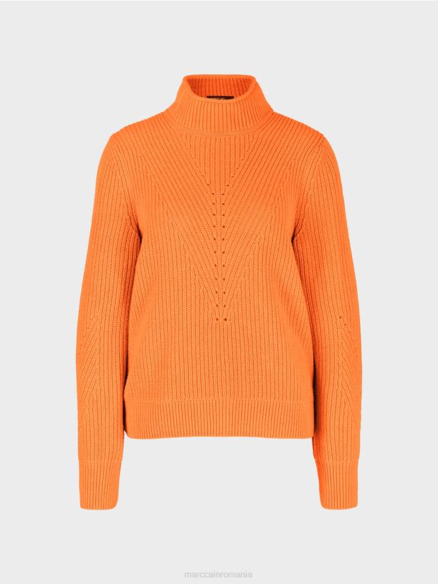 pulover de lana \"tricotat in germania\" Marc Cain portocaliu limpede îmbrăcăminte 4826HH1211