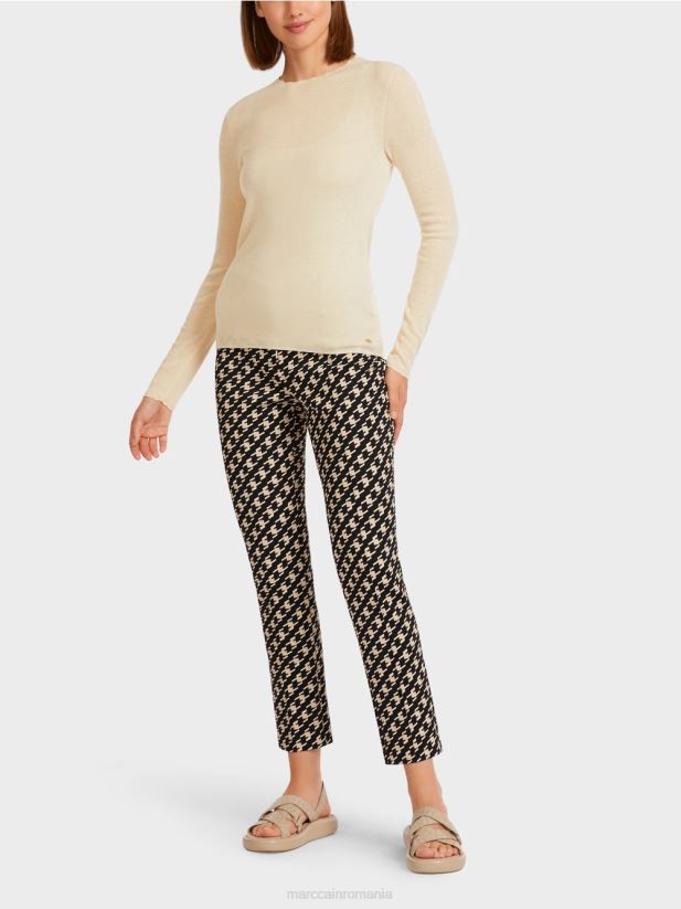 pulover din lana cu detalii model Marc Cain cremă îmbrăcăminte 4826HH1197