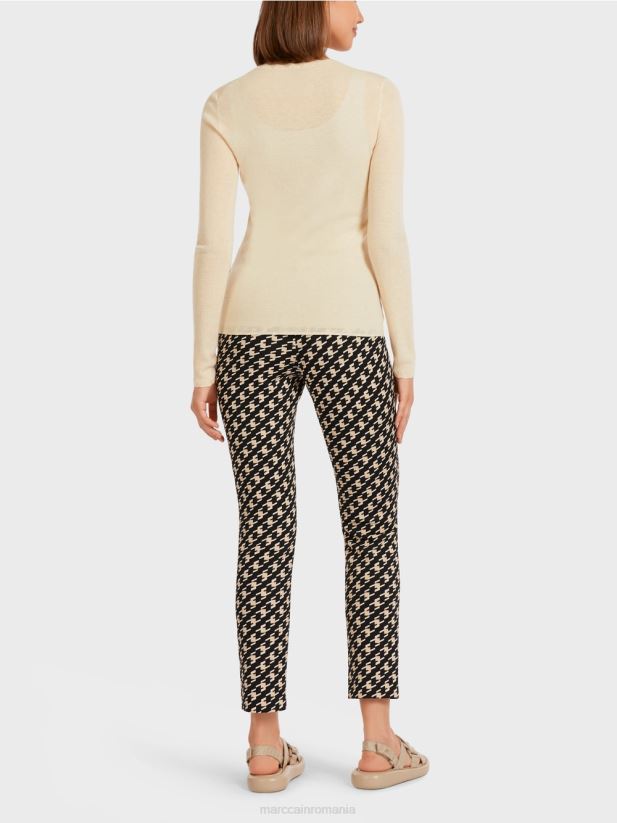 pulover din lana cu detalii model Marc Cain cremă îmbrăcăminte 4826HH1197