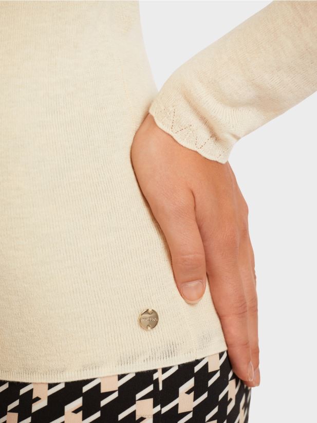 pulover din lana cu detalii model Marc Cain cremă îmbrăcăminte 4826HH1197