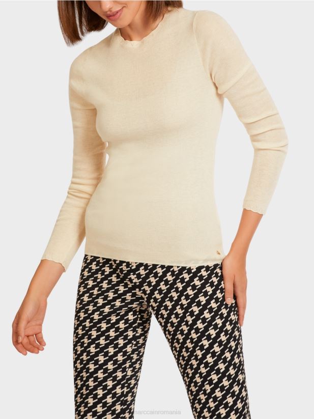 pulover din lana cu detalii model Marc Cain cremă îmbrăcăminte 4826HH1197
