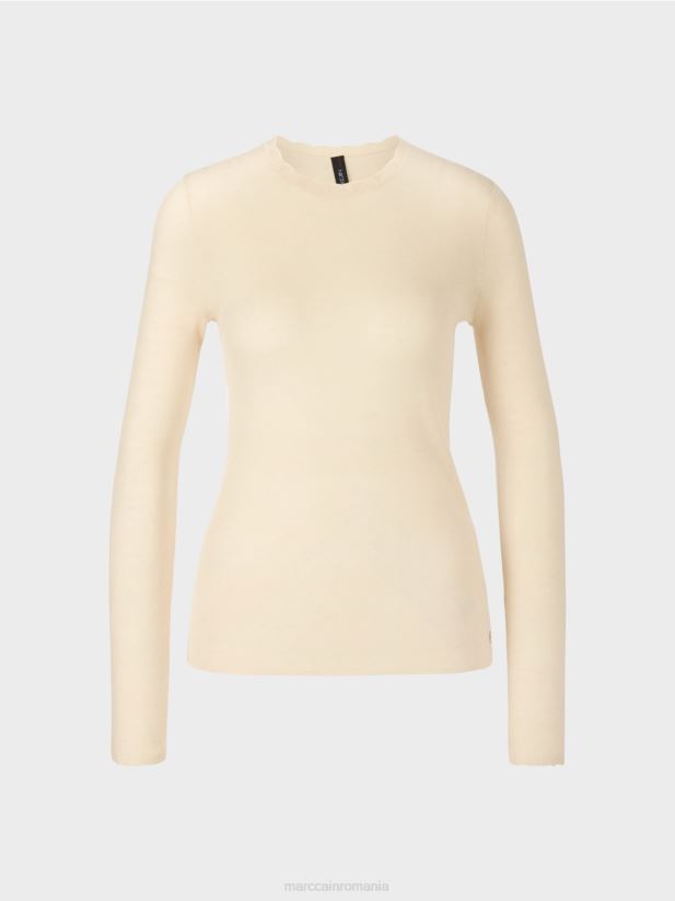 pulover din lana cu detalii model Marc Cain cremă îmbrăcăminte 4826HH1197