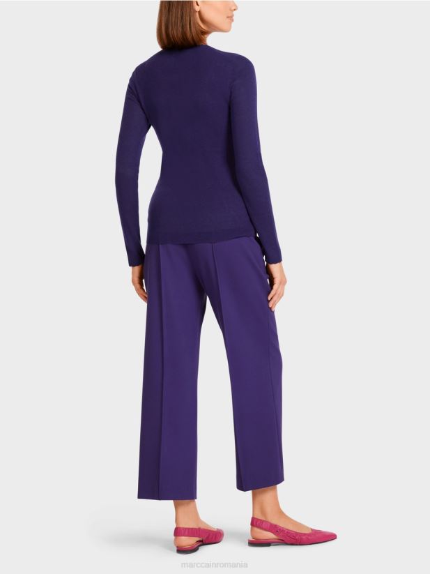 pulover din lana cu detalii model Marc Cain purpuriu regal îmbrăcăminte 4826HH1214